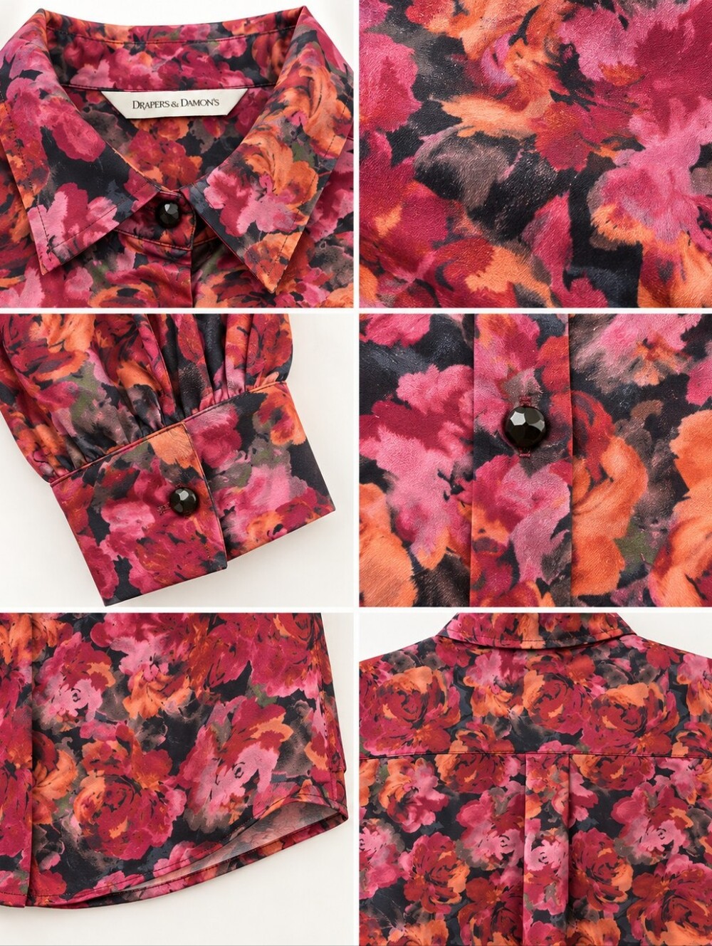 Draper’s & Damon’s | Silky Floral Button Blouse | Fall Roses | Size Large - Picture 4 of 9